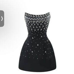 Chic Strapless Black Dress with Embellishments